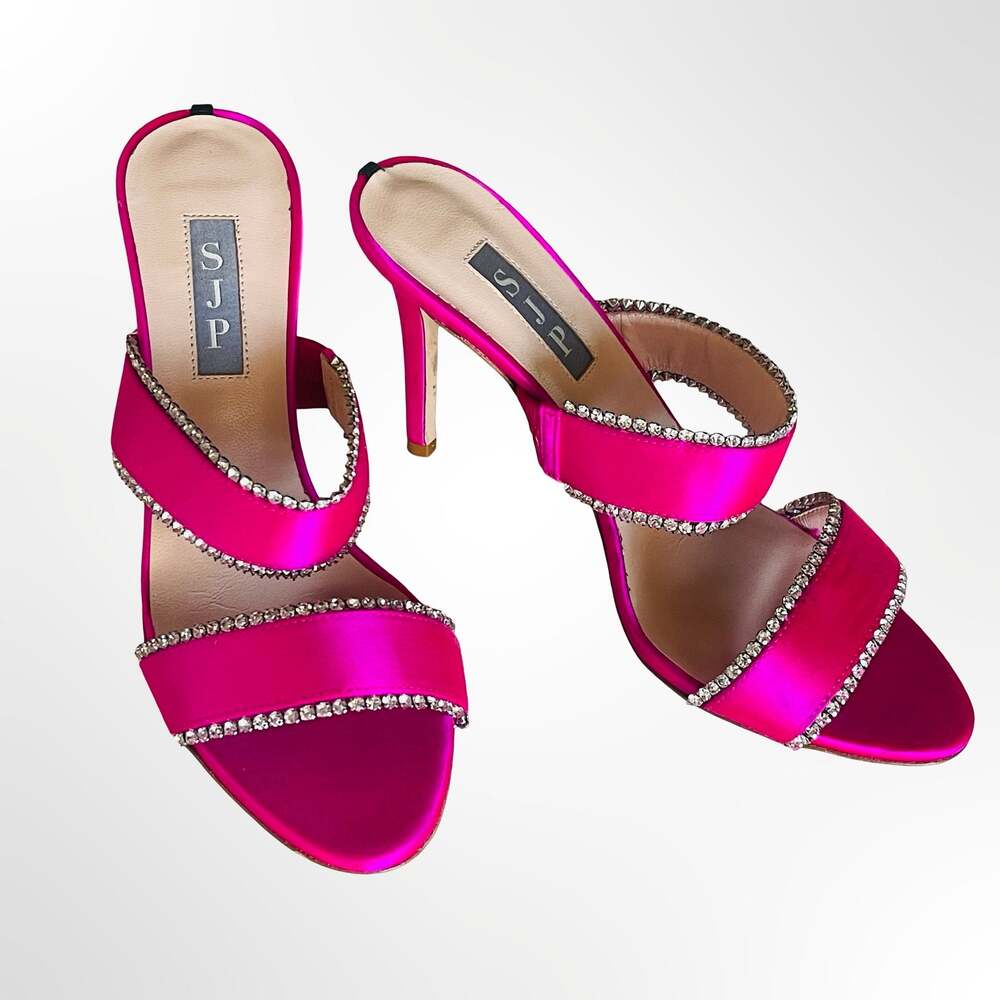 SJP by Sarah Jessica Parker Blossom Rhinestone-Embellished Satin Slide Heels - Picture 1 of 9